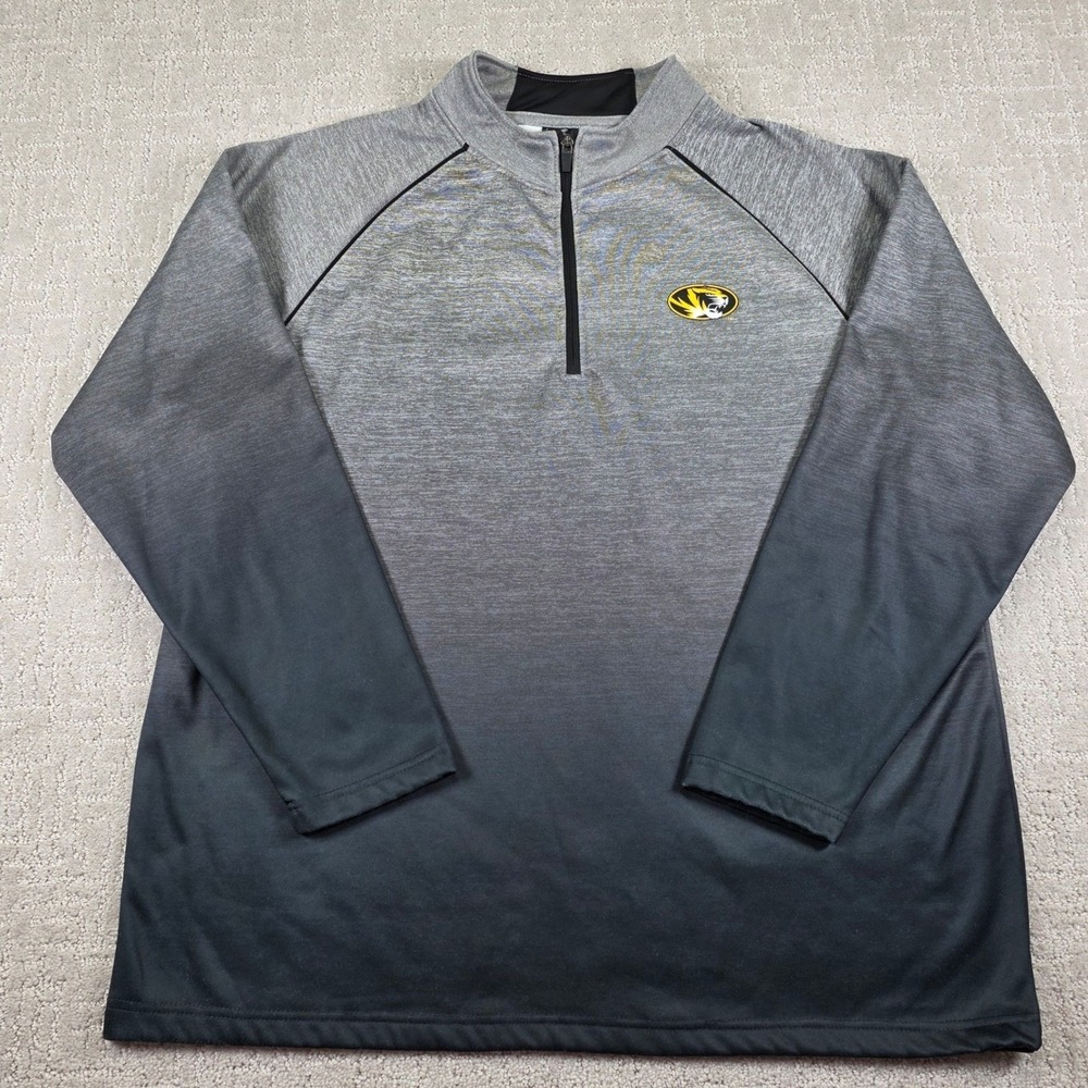 Colosseum Missouri Tigers Mens XXL Grey Black Ombre Quarter Zip Pullover Mizzou